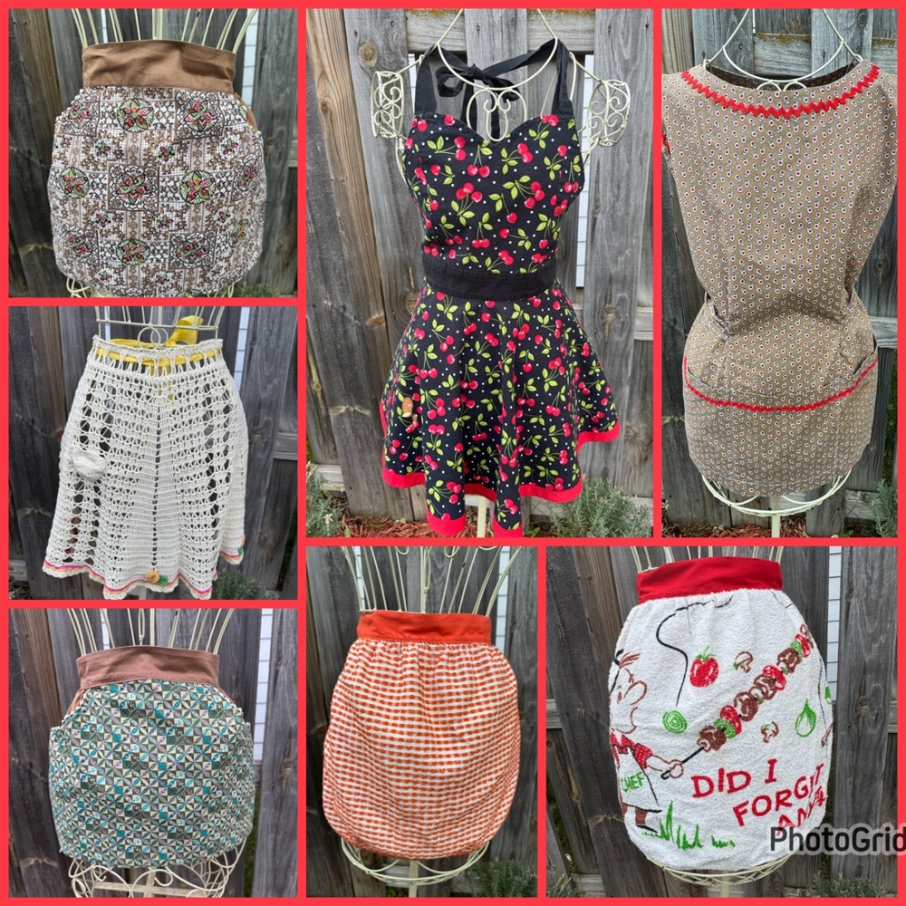 Vintage Apron Collection Lot of 7 - Multicolor and Multi Style